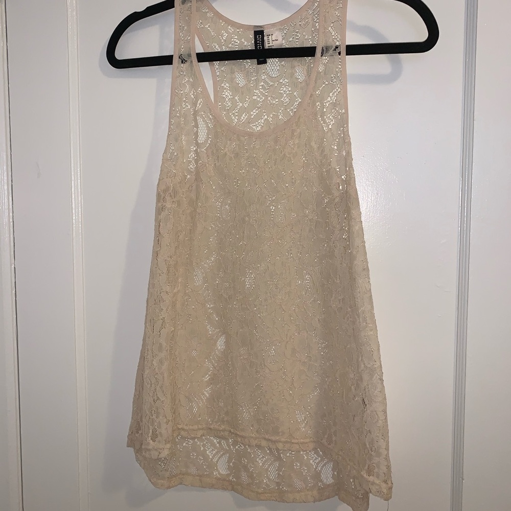 Divided flowy lace tank top